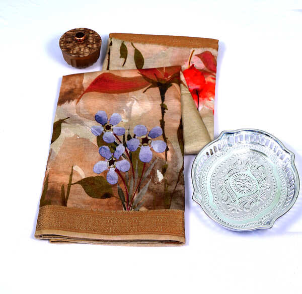 Chanderi Beige Cotton Silk Saree