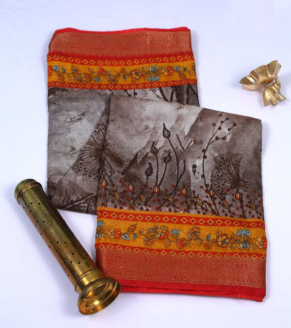 Chanderi Grey Cotton Silk Saree