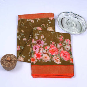 Chanderi MilitaryGreen Cotton Silk Saree