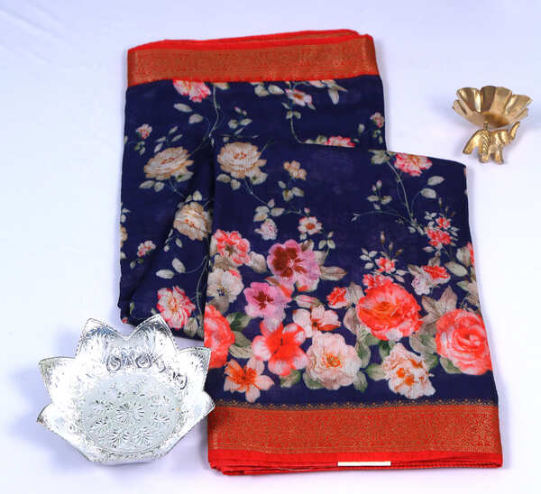 Chanderi RoyalBlue Cotton Silk Saree