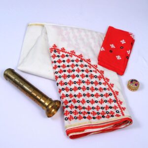 Cotton White Saree with Assamese Embroidery