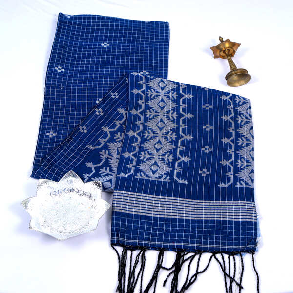 Jamdani Blue Cotton Saree