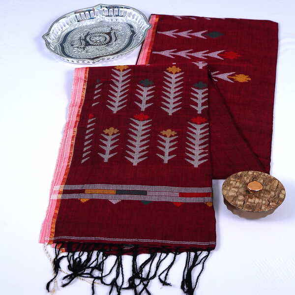 Jamdani Magenta Cotton Saree