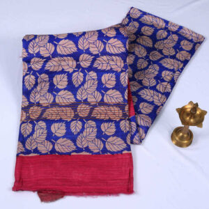 Pure Gicha Silk Blue Pink Saree