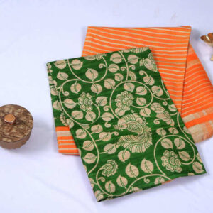 Pure Gicha Silk Green Orange Saree