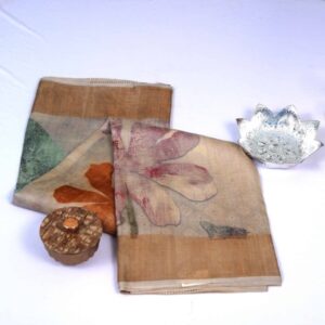 Pure Tussar Silk Beige Saree