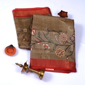 Pure Tussar Silk Brown Branches Saree