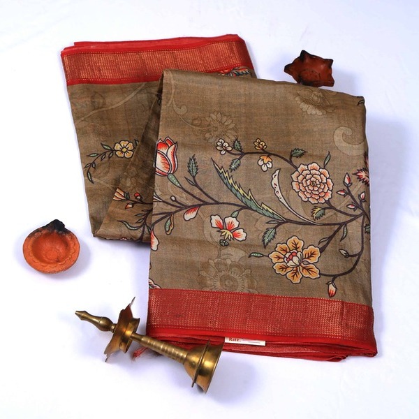 Pure Tussar Silk Brown Branches Saree