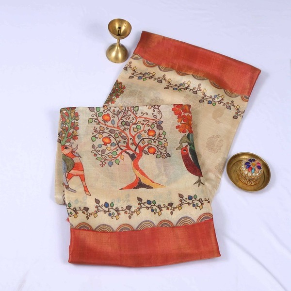 Pure Tussar Silk Cream Saree