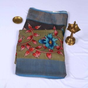 Pure Tussar Silk Paint Sap Green Saree