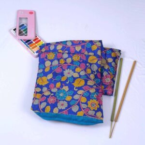 Pure Tussar Silk Paint Saree with Kantha Work Blue