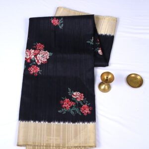 Semi Tussar Printed Black Saree