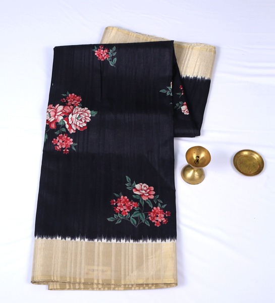 Semi Tussar Printed Black Saree