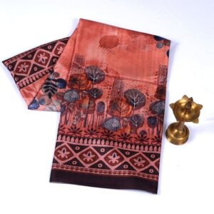 Semi Tussar Printed Brick Red Saree