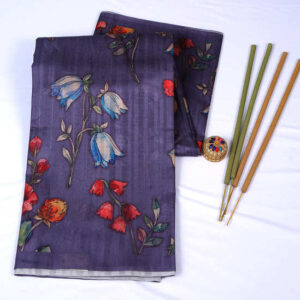 Semi Tussar Printed Dark Grey Saree