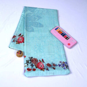 Semi Tussar Printed Sea Blue Saree