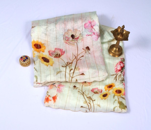 Semi Tussar Printed White Saree